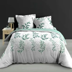 Housse de couette et deux taies d'oreiller percale de coton (240 x 220 cm) Wendy Verte