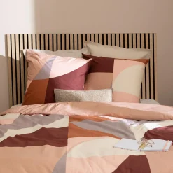 Housse de couette et deux taies percale de coton (240 x 220 cm) Tatia Terracotta