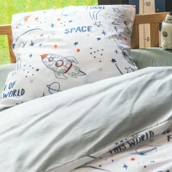 Housse de couette et deux taies enfant coton (240 x 220 cm) Galaxie Blanche