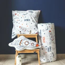 Housse de couette et deux taies enfant coton (240 x 220 cm) Galaxie Blanche
