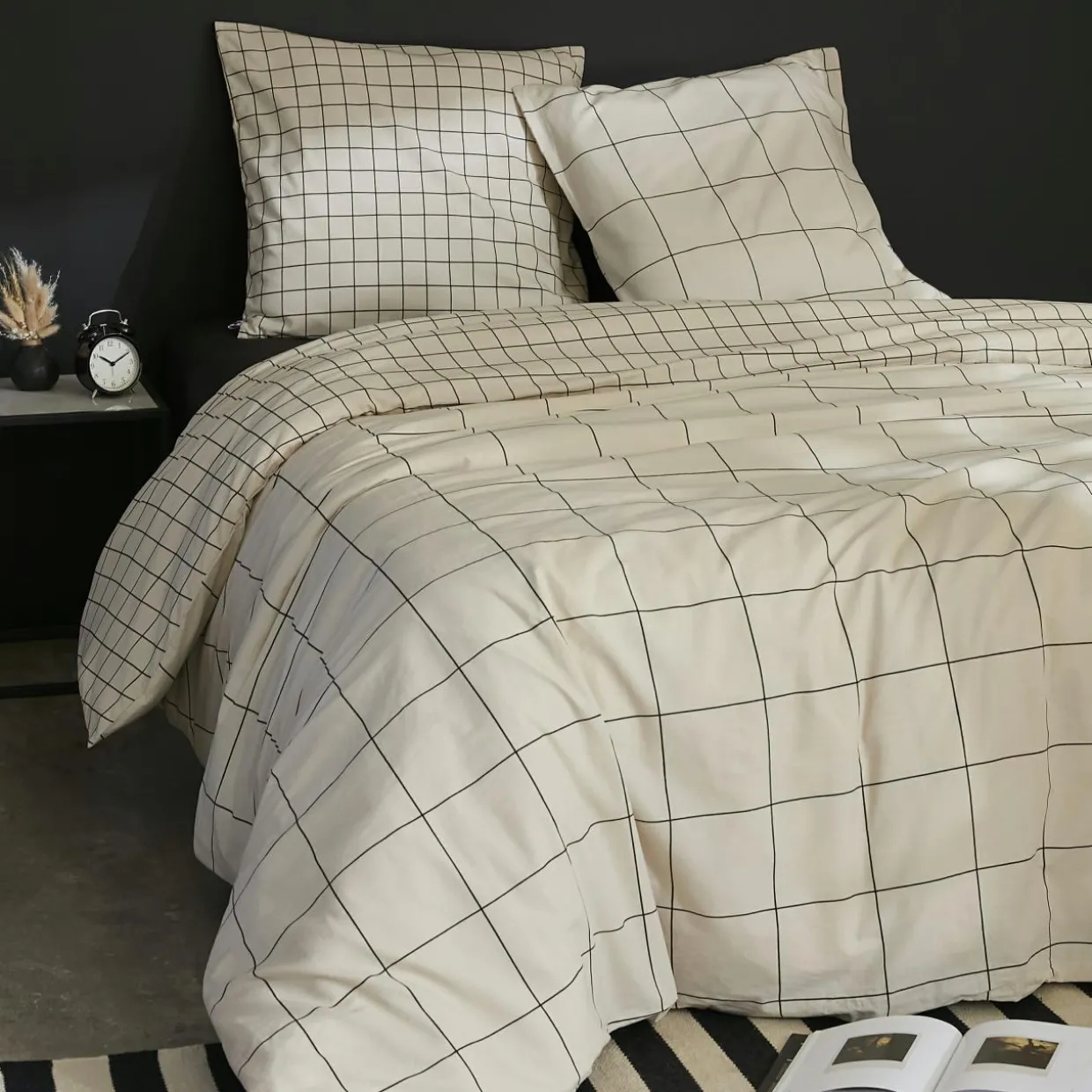 Housse de couette et deux taies coton (240 x 220 cm) Carrie Beige
