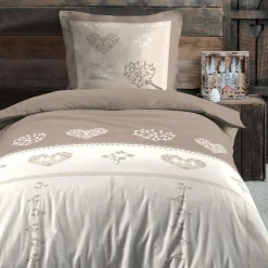 Housse de couette et une taie d'oreiller en coton (140 x 200 cm) Modane Ecru