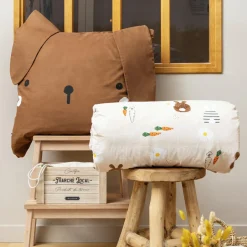 Housse de couette et une taie enfant coton (140 x 200 cm) Pompon Marron