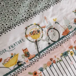 Housse de couette et une taie enfant coton (140 x 200 cm) Jardinage Multicolore