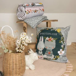 Housse de couette et une taie enfant coton (140 x 200 cm) Jardinage Multicolore