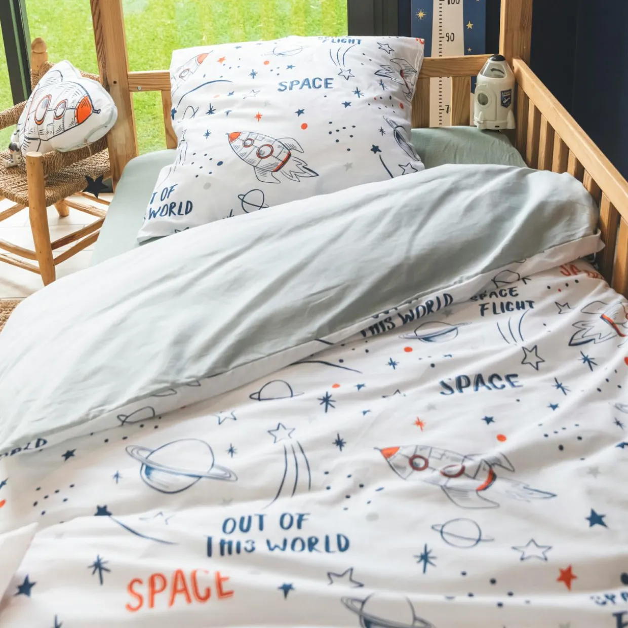 Housse de couette et une taie enfant coton (140 x 200 cm) Galaxie Blanche