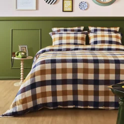 Housse de couette flanelle de coton (240 x 220 cm) Nina carreaux Multicolore