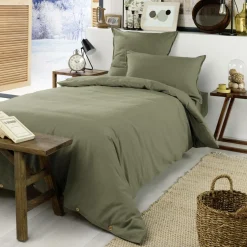 Housse de couette flanelle de coton (140 x 200 cm) Nina Vert romarin