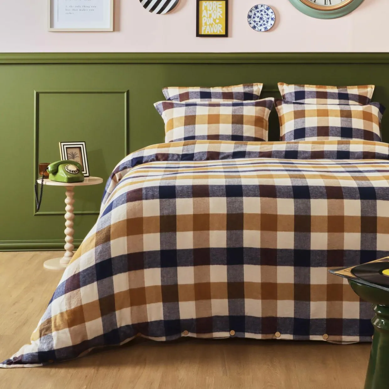 Housse de couette flanelle de coton (200 x 200 cm) Nina carreaux Multicolore