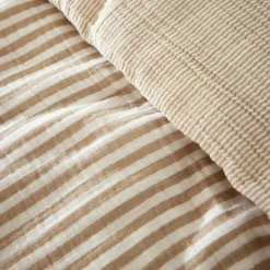 Housse de couette gaze de coton (260 x 240 cm) Gaïa rayures Ficelle