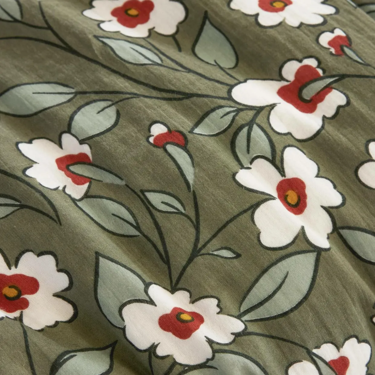 Housse de couette gaze de coton (240 x 220 cm) Gaïa marguerite Vert romarin