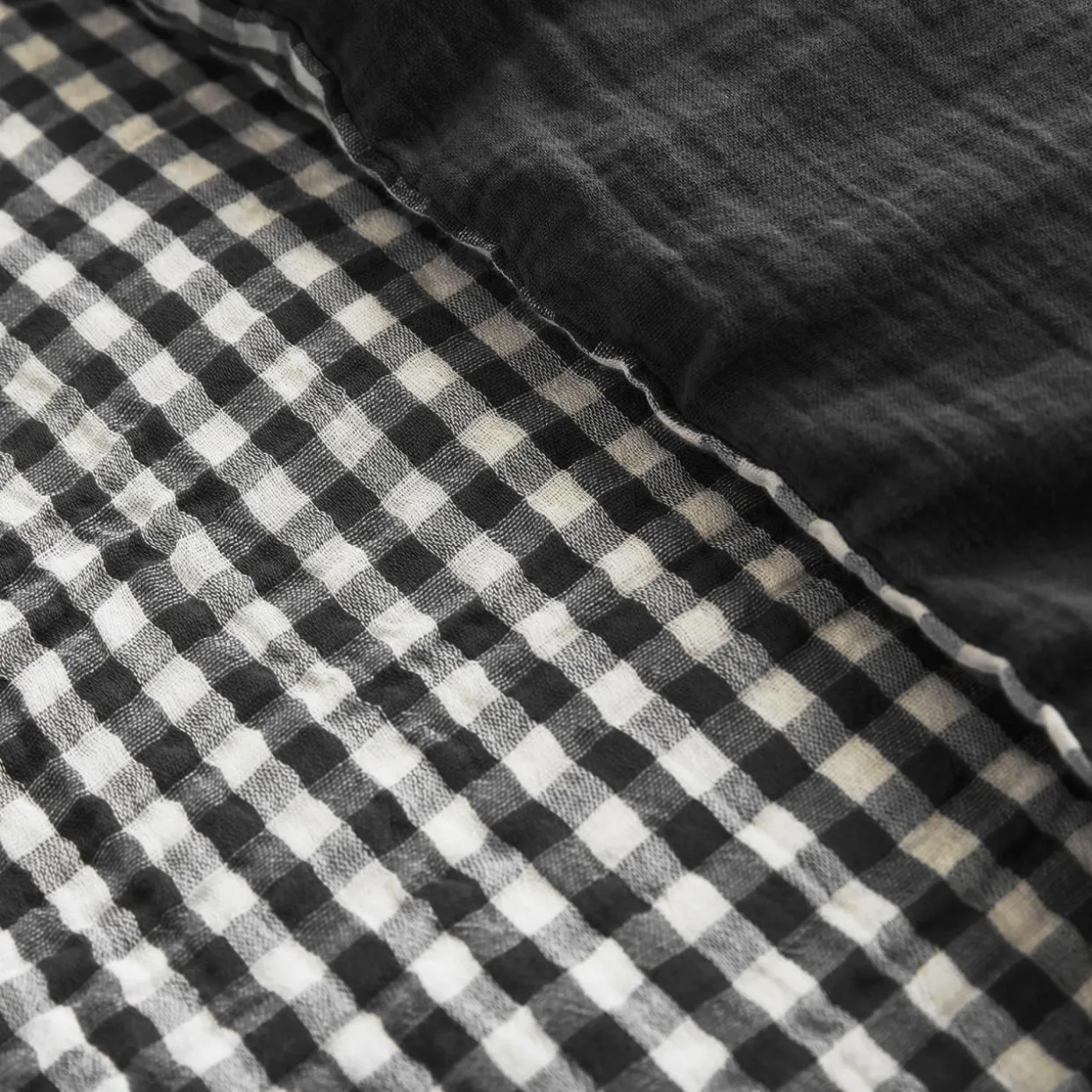 Housse de couette gaze de coton (280 x 240 cm) Gaïa vichy Noir
