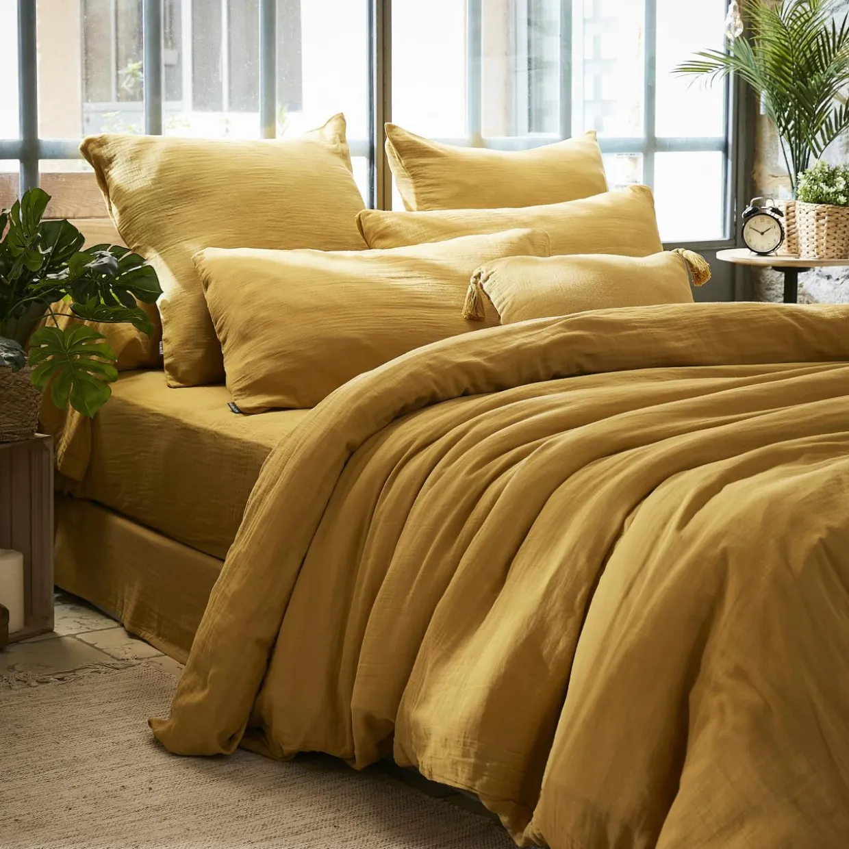 Housse de couette gaze de coton (200 x 200 cm) Gaïa Jaune safran