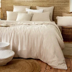 Housse de couette gaze de coton (280 x 240 cm) Gaïa rayures Ficelle