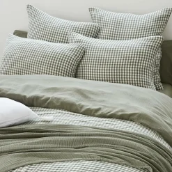 Housse de couette gaze de coton (260 x 240 cm) Gaïa vichy Vert romarin