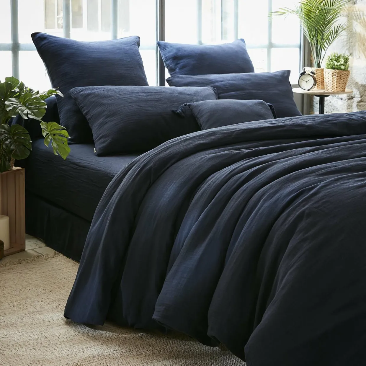 Housse de couette gaze de coton (280 x 240 cm) Gaïa Bleu nuit