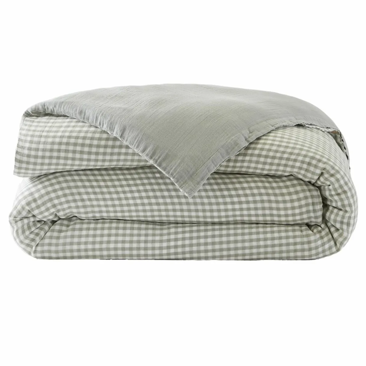 Housse de couette gaze de coton (260 x 240 cm) Gaïa vichy Vert eucalyptus