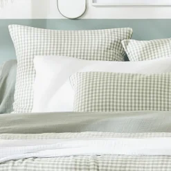 Housse de couette gaze de coton (260 x 240 cm) Gaïa vichy Vert eucalyptus