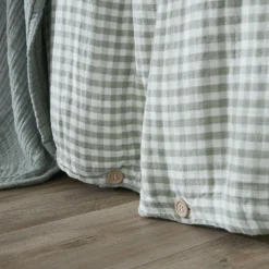 Housse de couette gaze de coton (260 x 240 cm) Gaïa vichy Vert eucalyptus