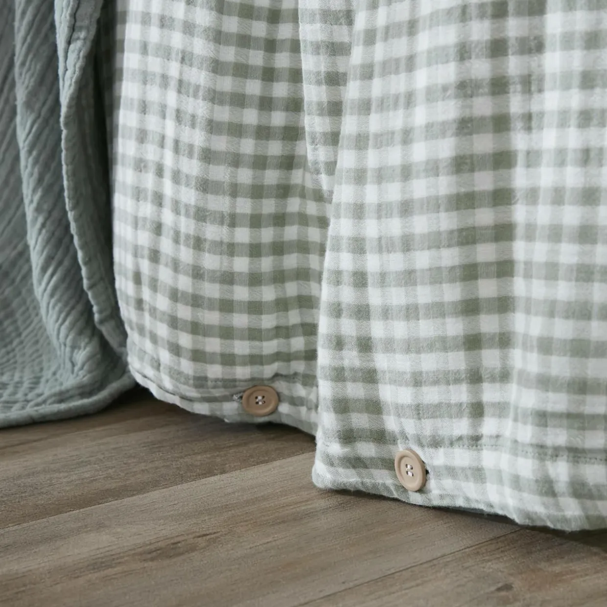 Housse de couette gaze de coton (260 x 240 cm) Gaïa vichy Vert eucalyptus