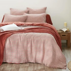 Housse de couette gaze de coton (140 x 200 cm) Gaïa vichy Terracotta