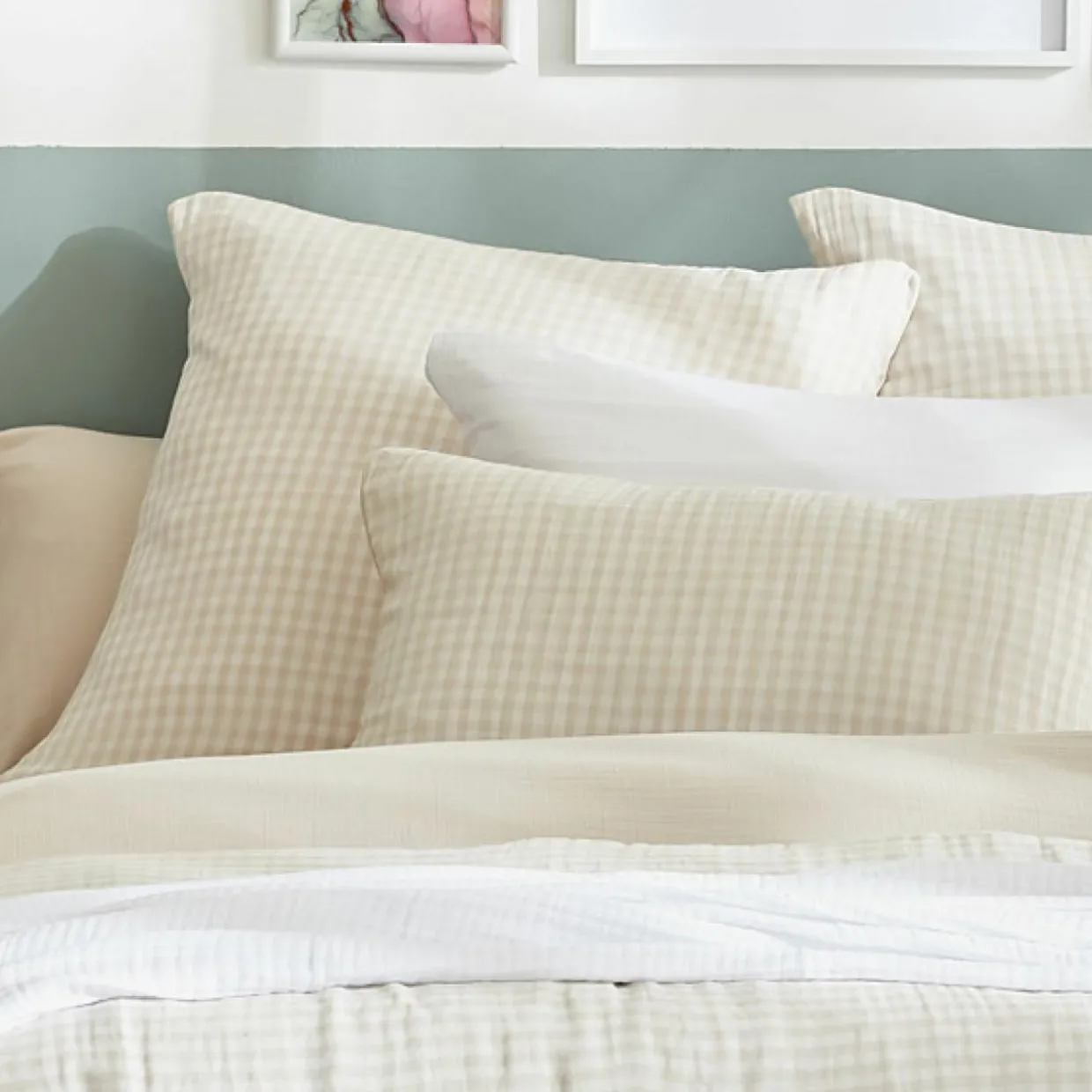 Housse de couette gaze de coton (280 x 240 cm) Gaïa vichy Beige