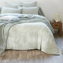 Housse de couette gaze de coton (140 x 200 cm) Gaïa vichy Vert eucalyptus