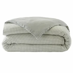 Housse de couette gaze de coton (140 x 200 cm) Gaïa vichy Vert eucalyptus