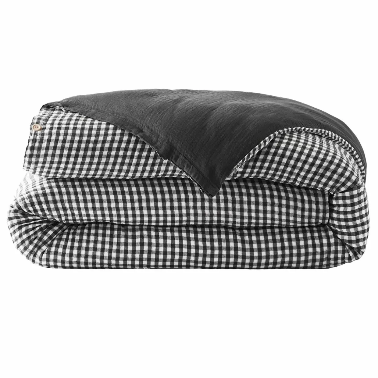 Housse de couette gaze de coton (260 x 240 cm) Gaïa vichy Noir