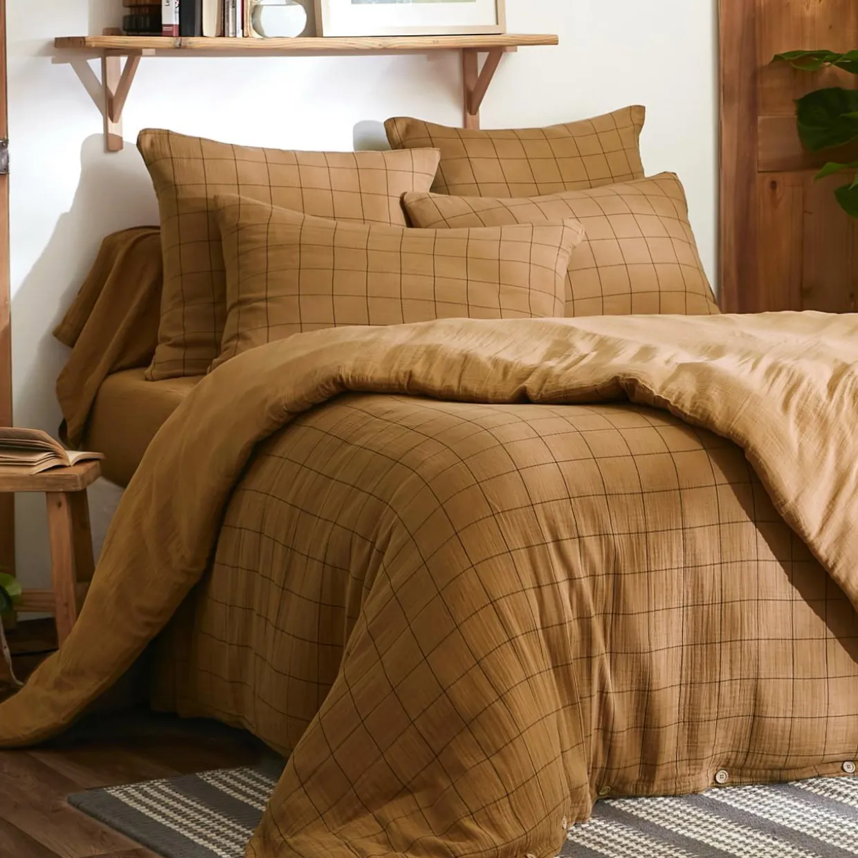 Housse de couette gaze de coton (260 x 240 cm) Gaïa Match Camel