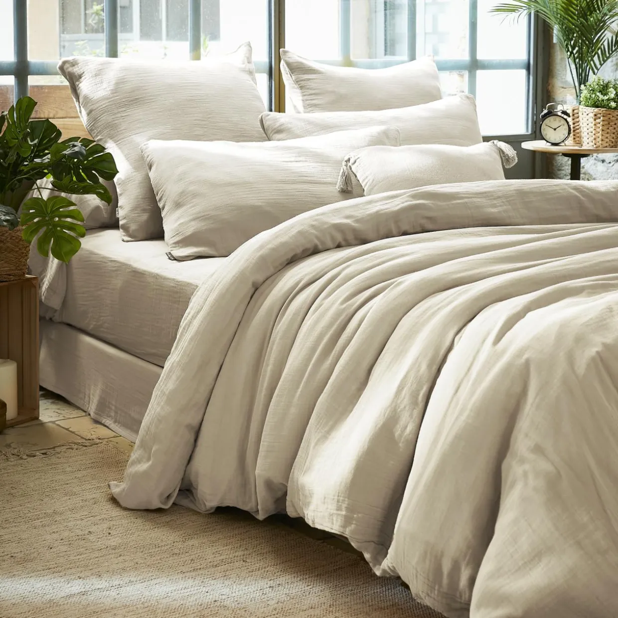 Housse de couette gaze de coton (240 x 220 cm) Gaïa Beige pampa