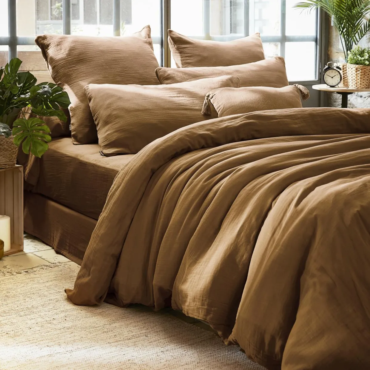 Housse de couette gaze de coton (280 x 240 cm) Gaïa Camel