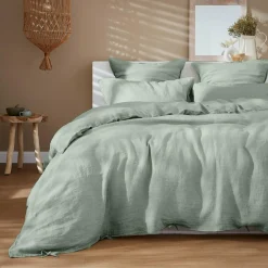 Housse de couette lin lavé (260 x 240 cm) Louise Vert eucalyptus