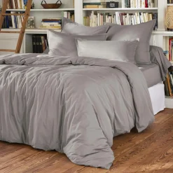 Housse de couette percale de coton (260 x 240 cm) Cali Gris clair