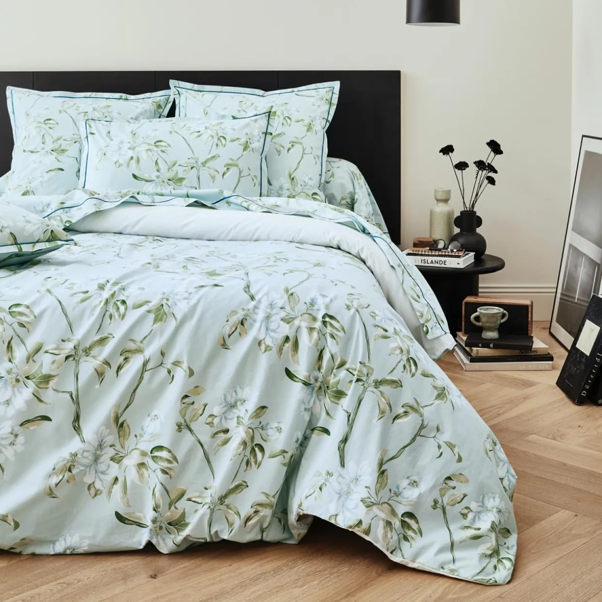 Housse de couette percale de coton (280 x 240 cm) Eléna Nil Verte