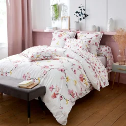 Housse de couette percale de coton (260 x 240 cm) Elisa Rose