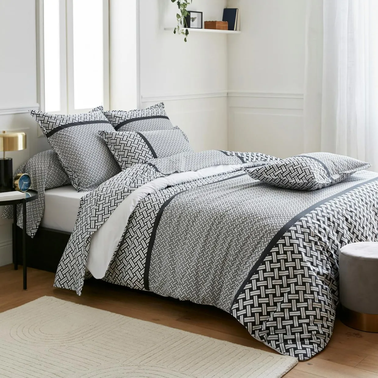 Housse de couette percale de coton (280 x 240 cm) Riviera Grise