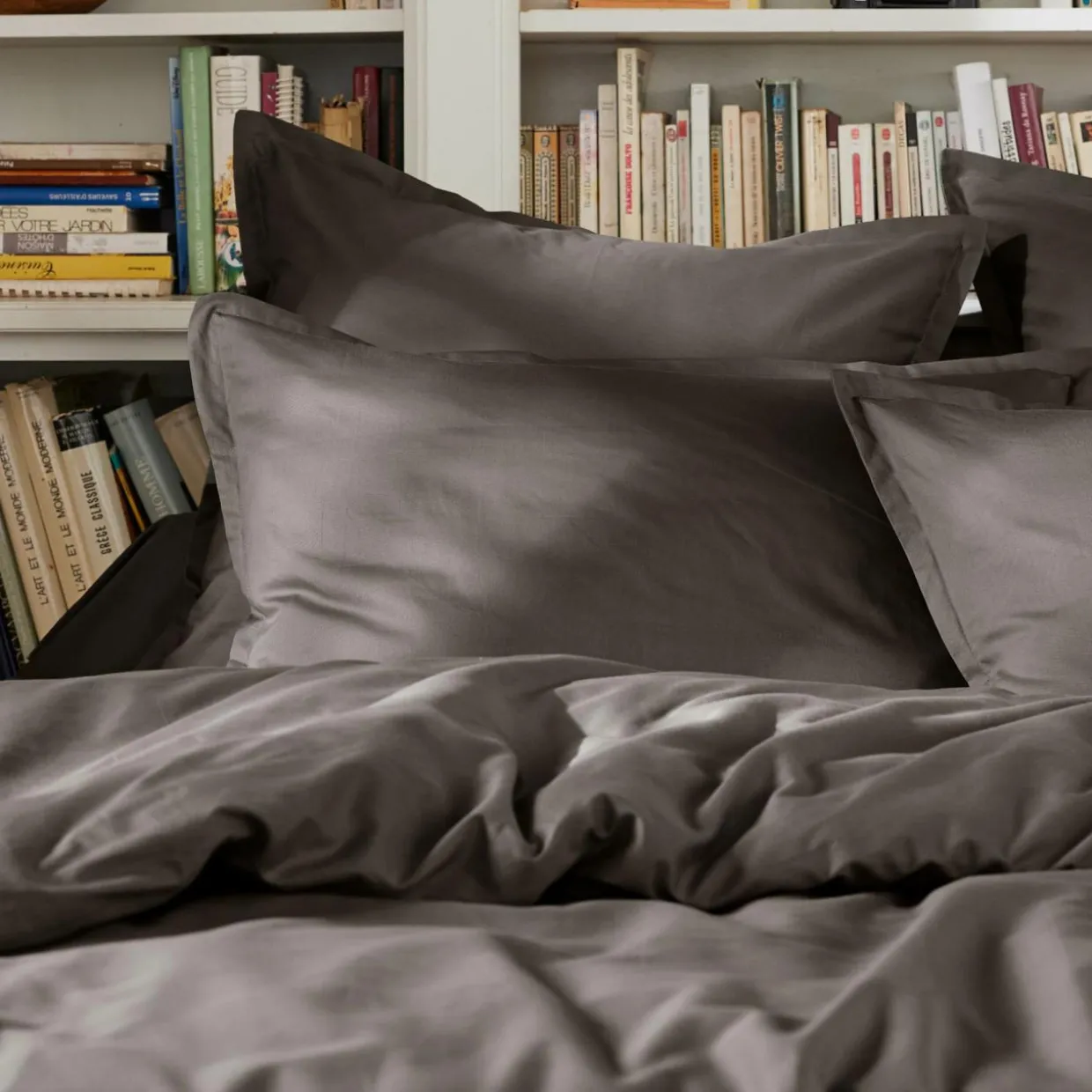 Housse de couette percale de coton (240 x 220 cm) Cali Gris anthracite