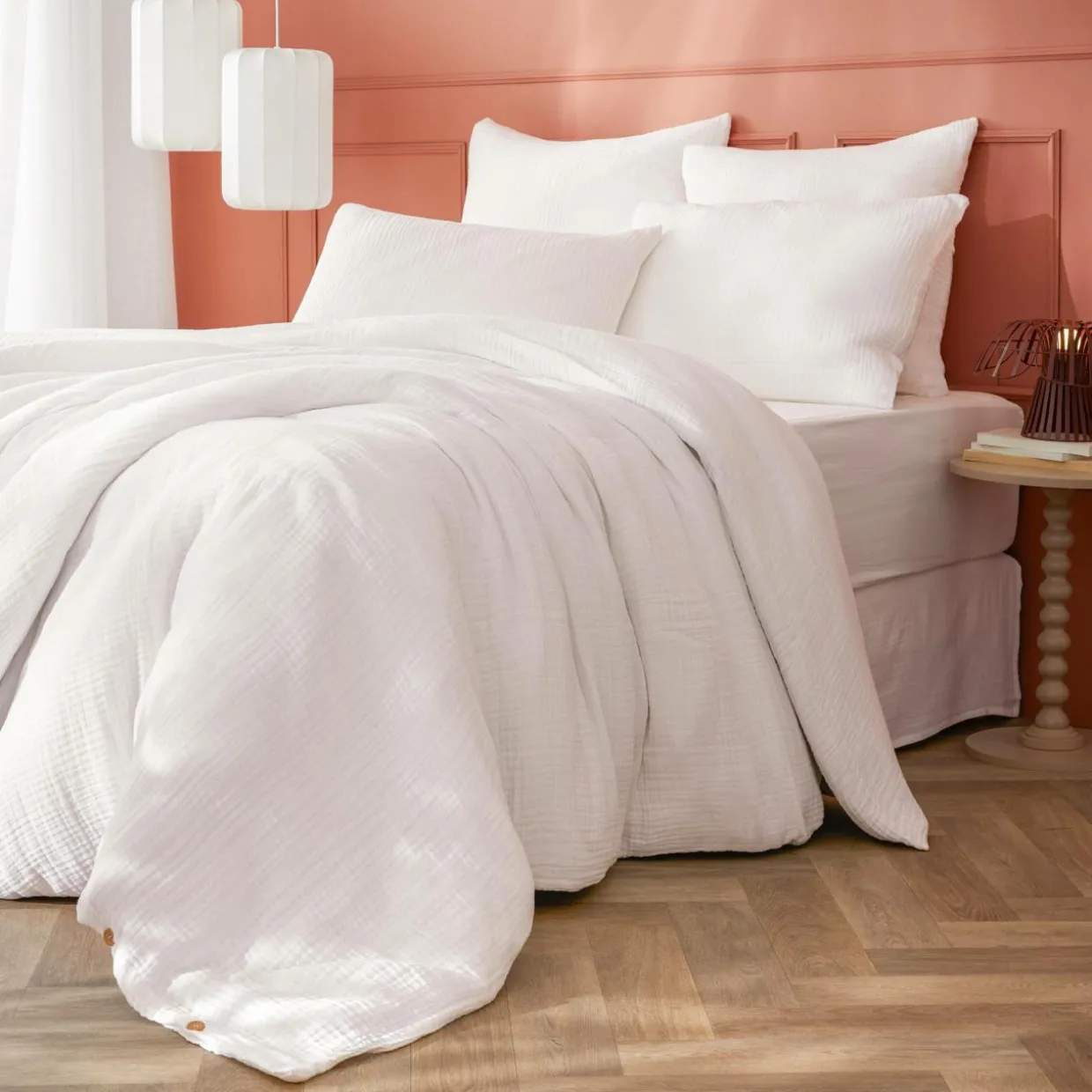 Housse de couette quadruple gaze de coton (240 x 220 cm) Victoria x Gaïa Blanc chantilly