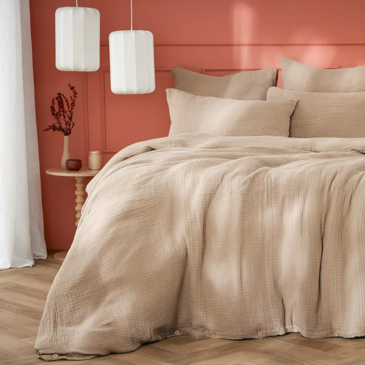 Housse de couette quadruple gaze de coton (240 x 220 cm) Victoria x Gaïa Ficelle