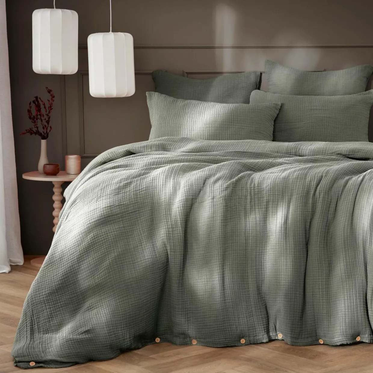 Housse de couette quadruple gaze de coton (200 x 200 cm) Victoria x Gaïa Vert romarin