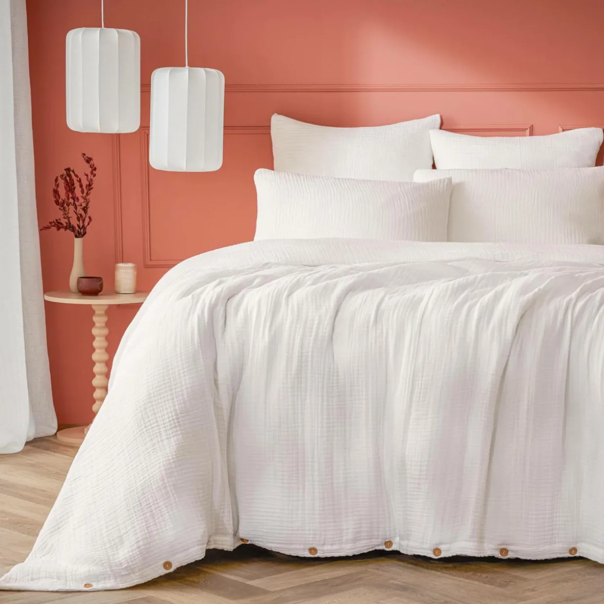 Housse de couette quadruple gaze de coton (280 x 240 cm) Victoria x Gaïa Blanc chantilly