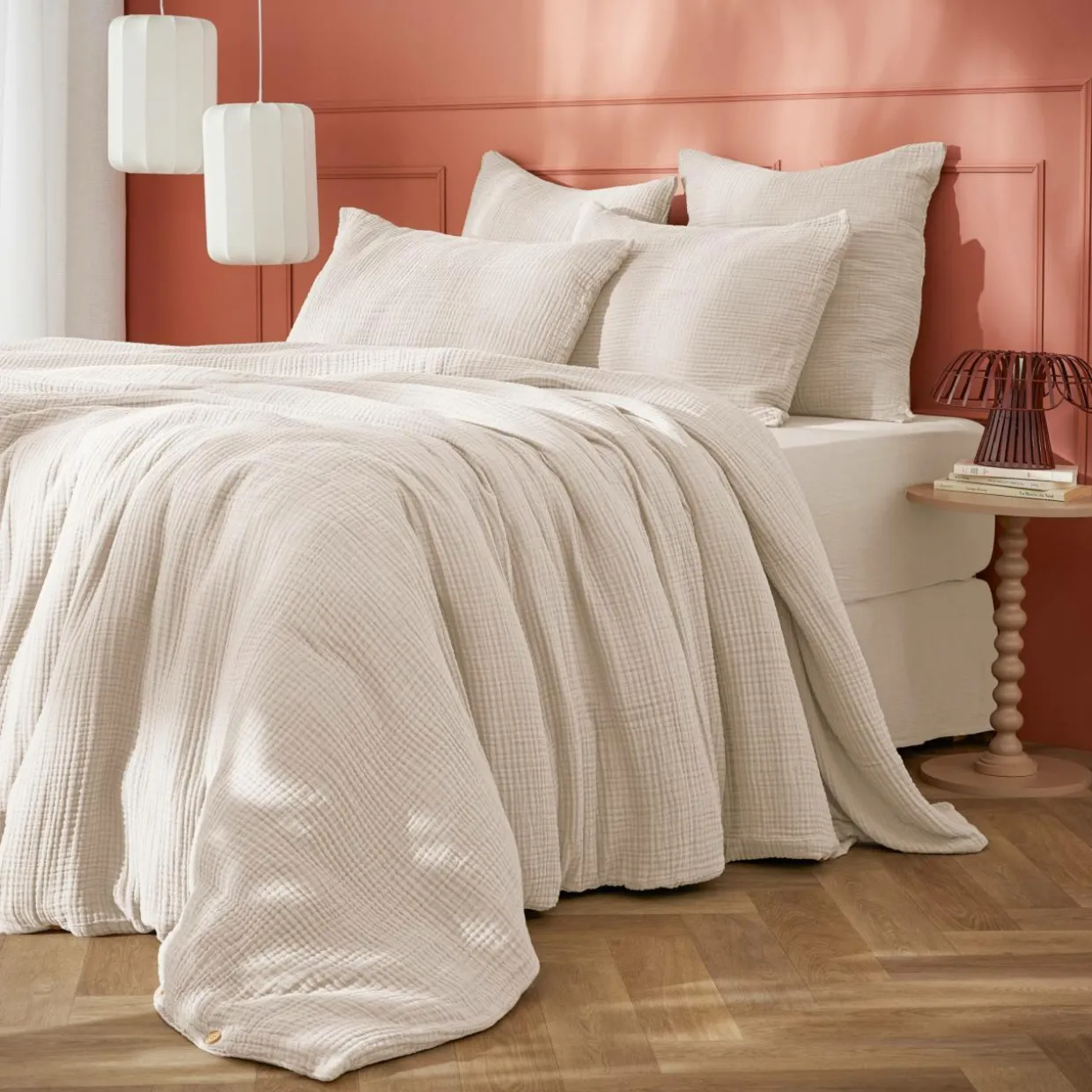 Housse de couette quadruple gaze de coton (260 x 240 cm) Victoria x Gaïa Beige pampa