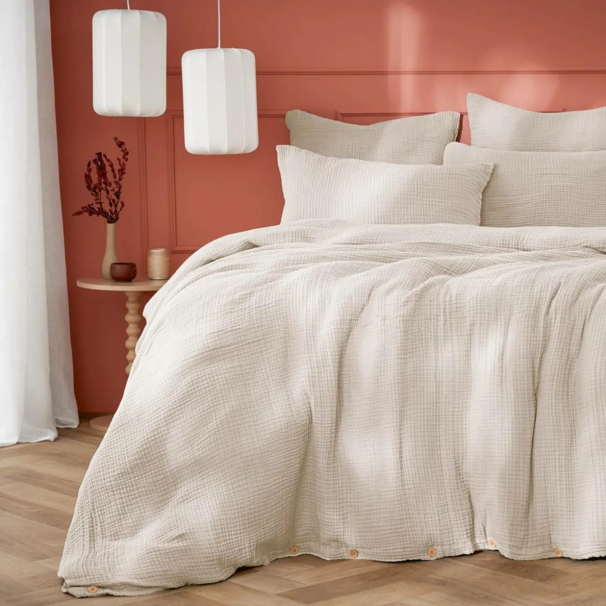Housse de couette quadruple gaze de coton (260 x 240 cm) Victoria x Gaïa Beige pampa
