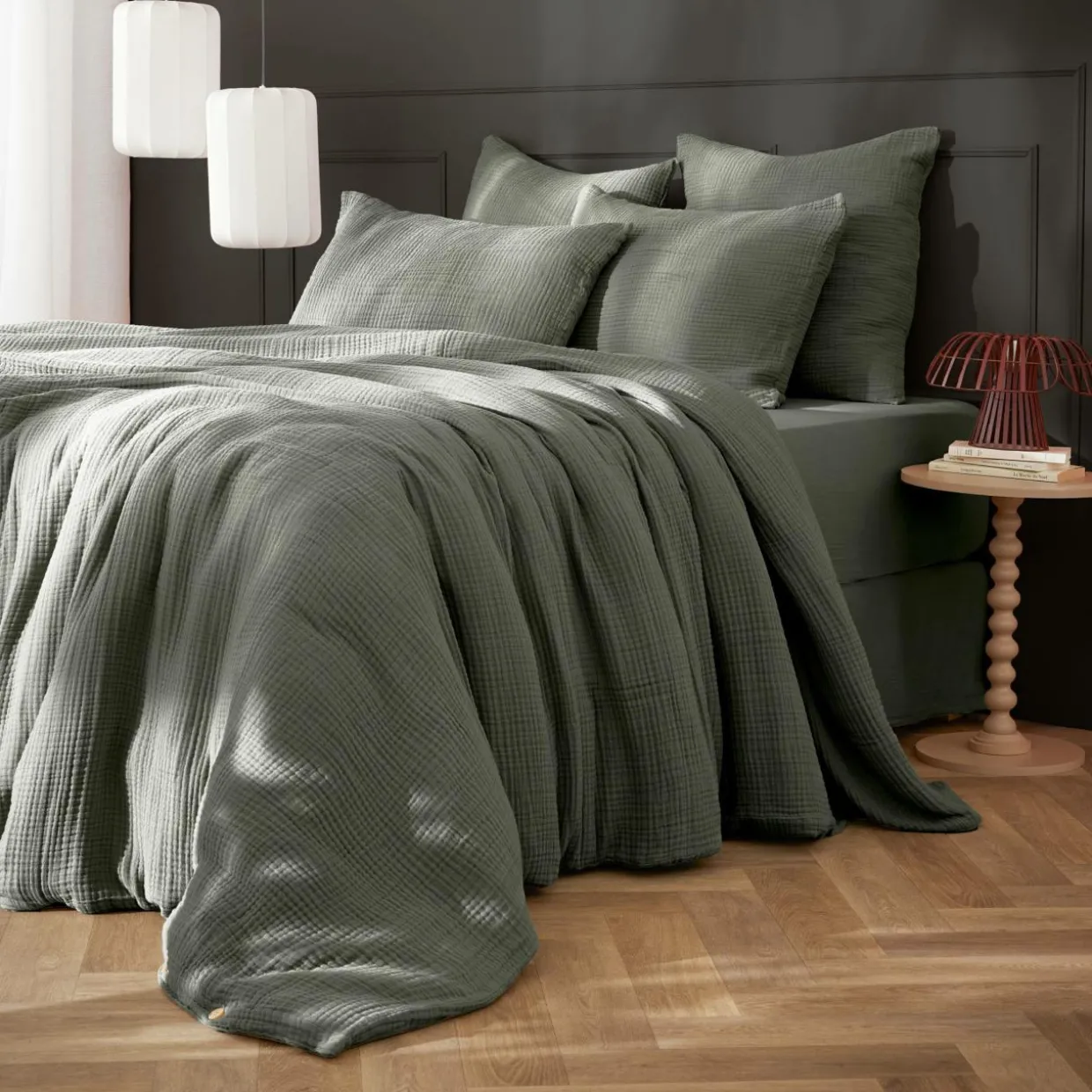 Housse de couette quadruple gaze de coton (280 x 240 cm) Victoria x Gaïa Vert romarin