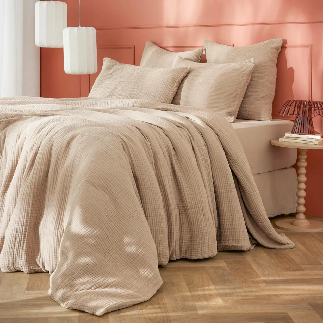 Housse de couette quadruple gaze de coton (280 x 240 cm) Victoria x Gaïa Ficelle