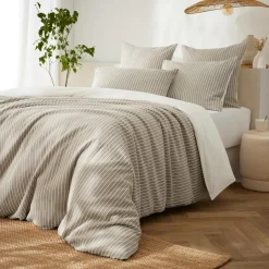 Housse de couette réversible coton texturé et percale (240 x 220 cm) Alice Ecru