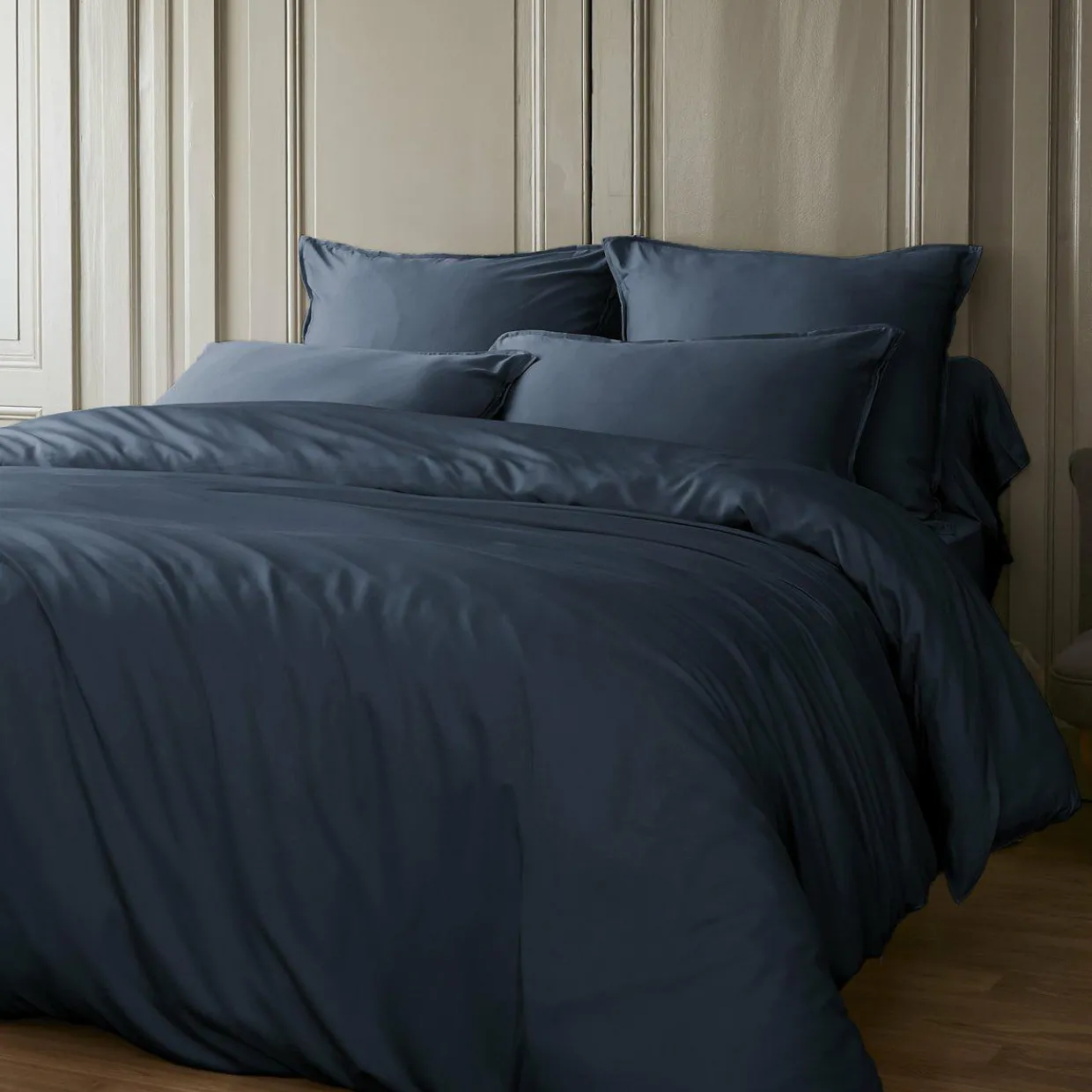 Housse de couette satin de bambou (280 x 240 cm) Sienna Bleu nuit