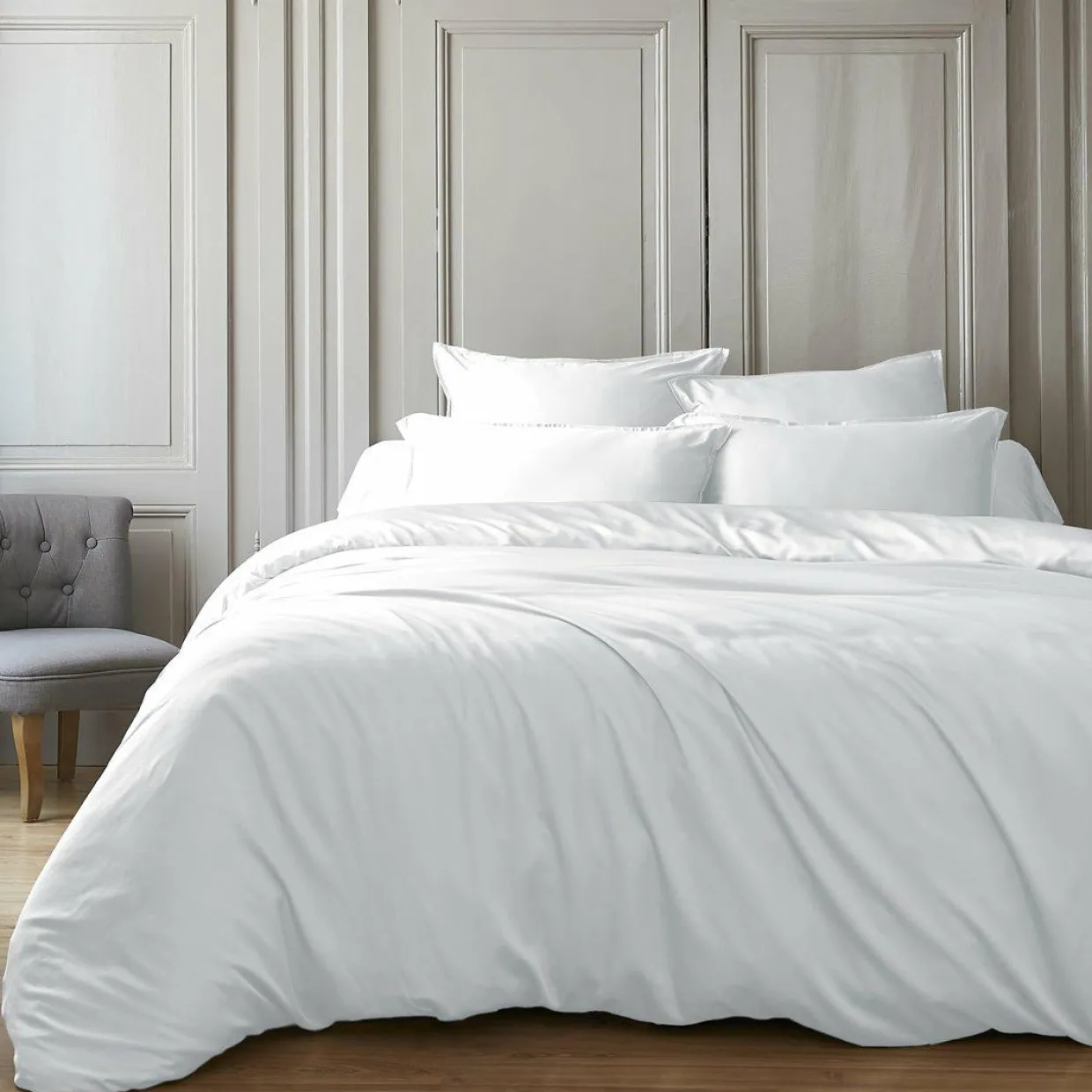 Housse de couette satin de bambou (280 x 240 cm) Sienna Blanc chantilly