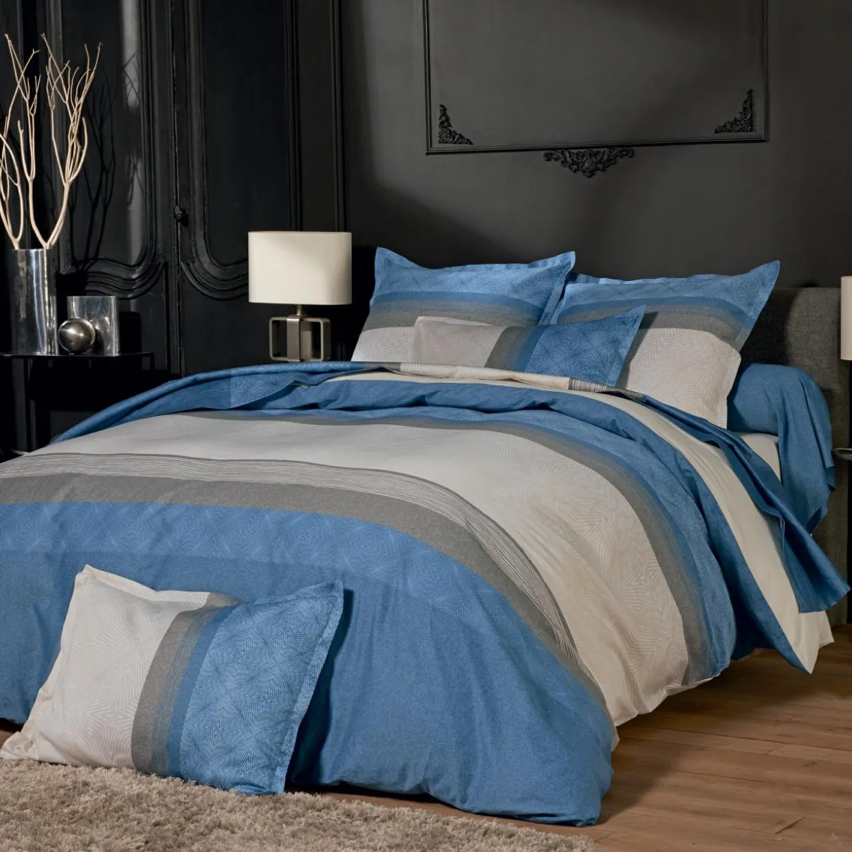 Housse de couette satin de coton (240 x 220 cm) Tiago Bleue